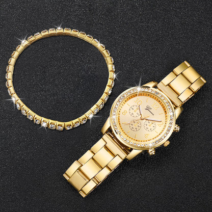 Relógio 2025 Quartzo De Aço Inoxidável - Pulseira P Cristal Strass Triplo Subdia