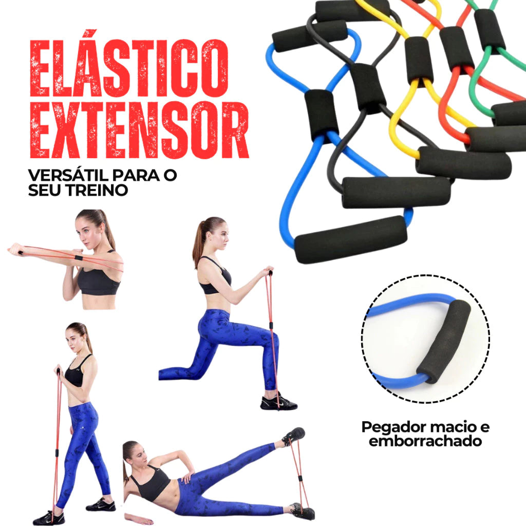 Kit Treine Em Casa Completo Elástico Extensor Cross Tube + Kit com 5 Faixa + Corda de Pular