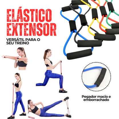 Kit Treine Em Casa Completo Elástico Extensor Cross Tube + Kit com 5 Faixa + Corda de Pular