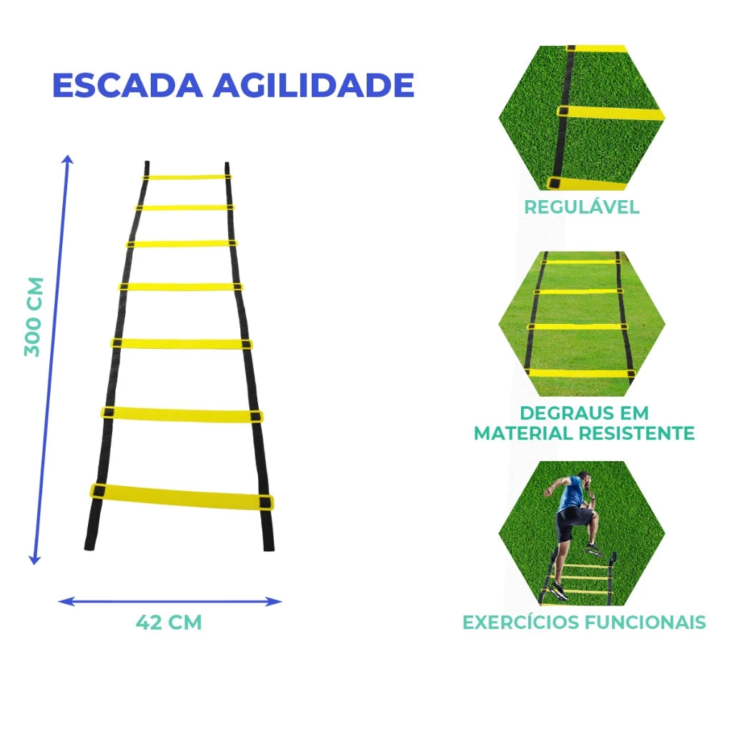 Kit Treinamento Funcional Agilidade 5 Chapéus + 5 Cones e Escada