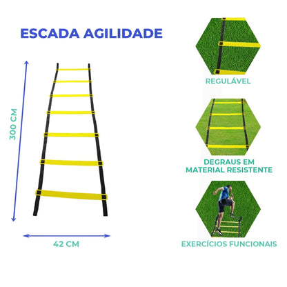 Kit Treinamento Funcional Agilidade 5 Chapéus + 5 Cones e Escada