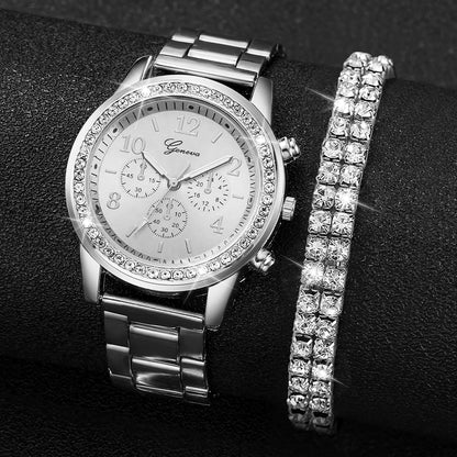 Relógio 2025 Quartzo De Aço Inoxidável - Pulseira P Cristal Strass Triplo Subdia