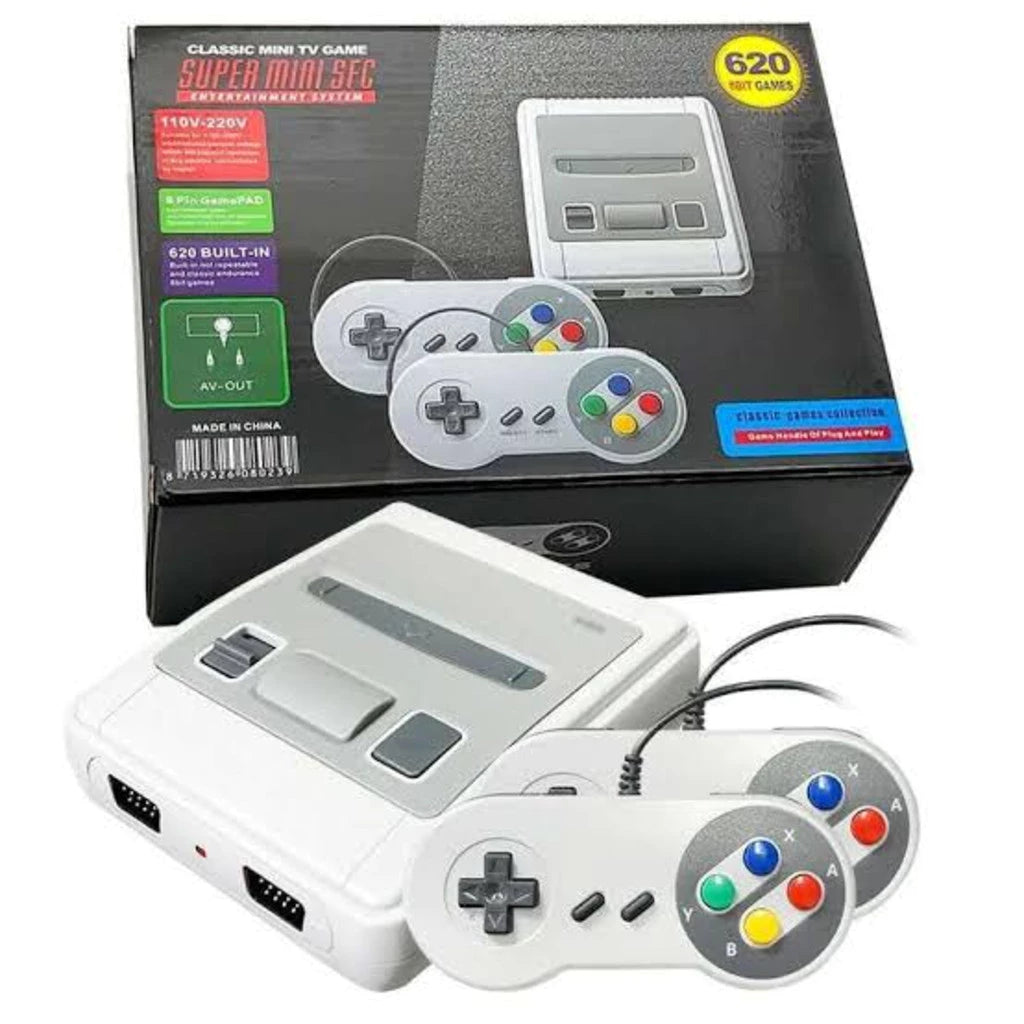 Video Game Classic Super Nintendo Mini SNES Com 2 Controles 8 Bits 620 Jogos Original